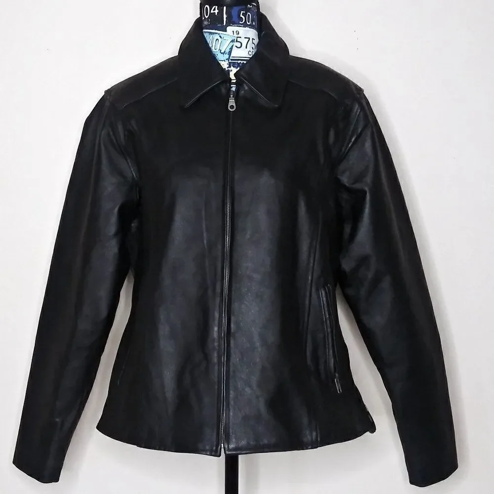 Vintage BIKER'S CLUB Leather Motorcycle Jacket‎ 80's Biker Moto Black Unisex XL